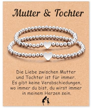Aunis 2 Teiliges Mama Tochte Armband Set – Stilvolles Armband Set Geschenk mit Segenskarte für Mutter Mama Tochter Frauen Mädchen