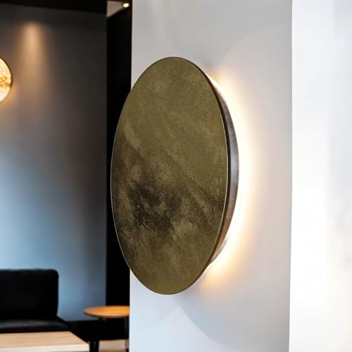 LED Wandleuchte Holz Metall in Gold Ø 35 cm rund 3000 K 160 lm warmweiß indirektes Licht Modern flache Wandlampe Wohnzimmer Flur