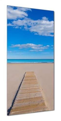 Wallario Selbstklebende Duschrückwand 80 x 200 cm mit Motiv Auf dem Holzweg zum blauen Meer - Wandverkleidung Fließenersatz mit Hochglanzlaminat in Glasoptik