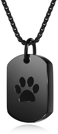 PiercingJak Pfote Drucken Hundemarke Anhänger Urne Asche Halskette mit Text/Name Gravur Andenken an Hunde Katze Erinnerung Einäscherung Schmuck Personalisierte Geschenke für Frauen Männer