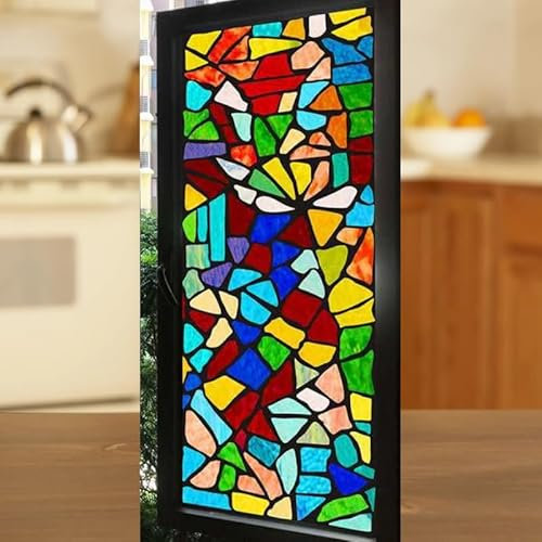 Sichtschutzfolie 3D Fensterfolie Glasdekorfolie PVC für Badezimmer Kinderzimmer Küche,Schlafzimmer Wohnzimmer Esszimmer Büro Hotels Klassenzimmer 44.5cmx300cmMehrfarbig