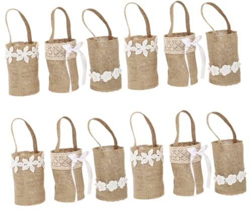 Cabilock 12stücke Teiliges Blumenkörbe Leinen Für Hochzeiten Handgefertigte Aufbewahrungskörbe Naturfarbe Für Blumenmädchen Und Dekoration Wohnräumen