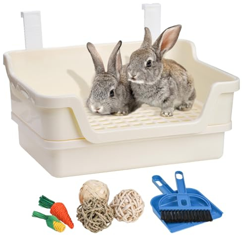 Coloch Extra Large Rabbit Litter Box Trainer Rabbit Toilet, Plastic Bunny Potty Trainer Corner Toilet with Dump Tray Small Animal Pan Box for Adult Guinea Pig Rats Chinchilla, White, 38x28x19CM