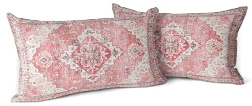 Snylcce Boho Throw Pillow Covers Set of 2 - Pink Antique & Vintage Design, Double-Sided Pattern - Soft Cushion Covers for Garden Couch, Sofa, Bed - Decorative 12x20 Inch Pillowcases