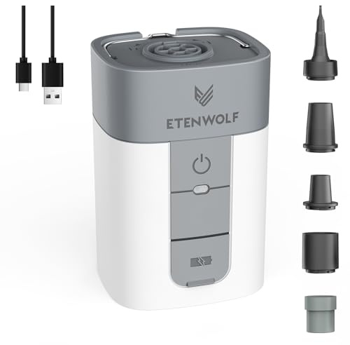 ETENWOLF AIR 5 Air Pump for Inflatables, 5200 mAh Portable Electric Air Pump, 4X Quick Inflator Deflator, 4.5 kPa & 720 L/min Pump for Pool Floats, Air Mattress, Vacuum Storage Bags, Camping