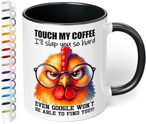 True Statements Witzige Kaffeetasse Büro & Zuhause „Touch my Coffee“ – lustige Kaffeetasse mit Spruch für Kollegen als Geschenk - Kaffee - Keramik, ca. 330ml, Schwarz