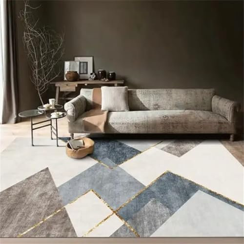 RUGMRZ Flickenteppich Waschbar Ornamente grau blau geometrisches Design Schlafzimmer Wohnzimmer Esszimmer Balkon Teppich rutschfest Kleine Teppiche 160X230CM