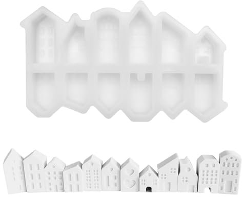 Silikonformen Giessformen Haus, 12 PCS Mini Silikonform Haus, Silikon Gießform Mini-Häuser, Silikonform Häuser Kerzenhalter Gießformen Silikon Haus für Weihnachten, Halloween, Ostern