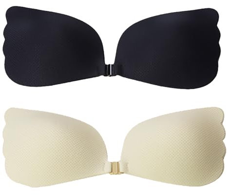 AYNKH 2 Pairs Wings-Shape Push Up Invisible Bra for Women, Reusable Backless Bra Breathable, Skin Friendly Sticky Bra, Women's Strapless Push Up Bra (UK, Cup & Band, E, Standard, Multicolor)
