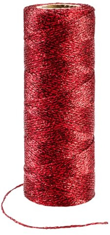100M Red Metallic String, 1MM Twine String Thread for Crafting, Christmas Wrapping Twine Decorative, Metallic Cord for Wedding Gift Crafts DIY Wrapping Decoration