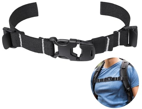 Vigorport Rucksack-Brustgurt, elastischer Rucksack-Brustgurt, strapazierfähiger, Verstellbarer Brustgurt mit Schnellverschluss-Schnalle (schwarz, Normal (kein Clip))
