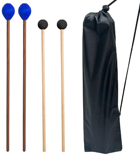 VixxNoxx Juego de mazos de batería – 2 pares de mazos de goma e hilo con bolsa para baquetas, accesorios para instrumentos de percusión para tambor de acero, marimba, bajo, platillos, glockenspiel,