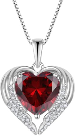 YL Collar Corazón de Ala de ángel Plata de Ley 925 con colgante de granate con piedra natal de enero para Mujer Mamá