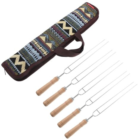 BESPORTBLE 5piezas Brochetas Inoxidable Reutilizables De Unidades Mango De Madera Para Barbacoa Fácil De Limpiar y Transportar