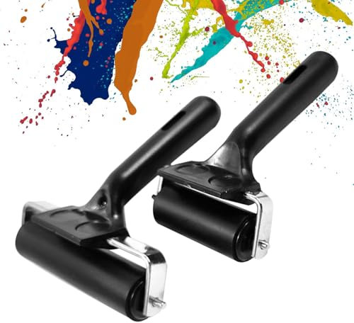 2 Stück Gummiwalzen Gummiroller Farbwalze Linoldruck 6cm/10cm Malerwalze Gummi Andrückroller Brayer Roller Schwarz Linolfarbwalze Walzen mit Griff für Tintenfarbblock Blockdruck Stempeln Drucken