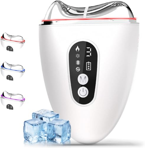 EMS Gua Sha, Robofun Lymphbürsten Gesicht, Lymphdrainage Massagegerät Elektrisch mit Vibration & Wärme & Kalt, Gesichtsformungswerkzeug mit Rot,Blau,Violett, Für Gesicht Anti Falten Anti Aging
