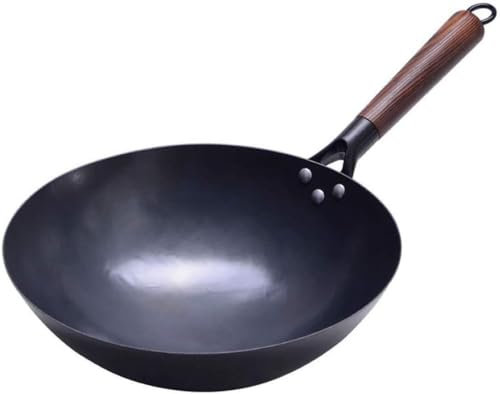 SGKOMN Padella Wok Padella in Ferro Vecchio Stile Padella Antiaderente per Casa Wok Cucina a Gas per Wok Manuale in Ferro Senza Fumo Wok Senza Rivestimento Padella(Have Ears-36cm)