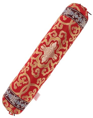 TOKIDNY Oreiller Cervical Chinois Rond Petit, en Tissu Soie Jacquard, Garnissage Respirant, Coussin Lombaire Traditionnel pour Meubles en Bois, Décoration Intérieure
