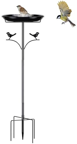 Vartegas Vogeltränke Metall Vogelbad Mit Ständer Winterfest Frostsicher 66cm Höhe Garten Balkon Wassertränke Für Vögel 77x25.5cm (B)