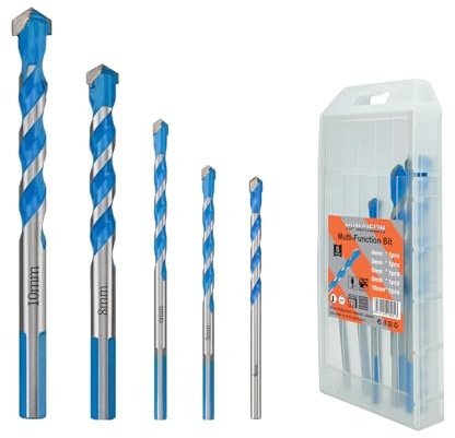 5Pcs Concrete & Masonry Drill Bits Set, 4-10mm Multi-Function Drill Bit Set | Industrial Strength Carbide Tip Drill Bits Set for Ceramic Tile, Porcelain, Concrete, Marble, Brick, Cement, Glass, Plastic