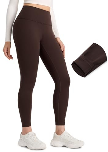 CRZ YOGA Fleecefodrade leggings för kvinnor, 64 cm - Lounge Yoga Workout Vandring Vinter Varma Höga Midjor Termobyxor Hot Fudge Brown XL