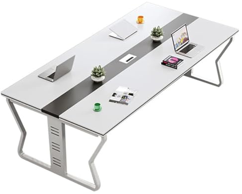Mesa rectangular para sala de conferencias para 4 escritorios pequeños de madera blanca, ideal para oficina en casa y espacios pequeños, mesa perfecta para reuniones y seminarios, escritorio compacto