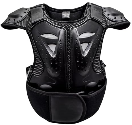 Gilet de Protection pour Enfants, Moto, Motocross, Poitrine, Colonne vertébrale, équipement de Protection pour Course, Skateboard, BMX, Ski, Patinage, Scooter, 5-13 Ans,Black-L