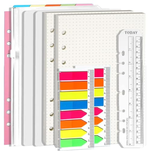 A5 Ringbuch Nachfüllset Budget Planner 90 Blätter 7 Trennblätter 2 Index Sets 1 Umschlag 20cm Lineal Organizer Zubehör (Punktiertes Papier, Weiß, A5)