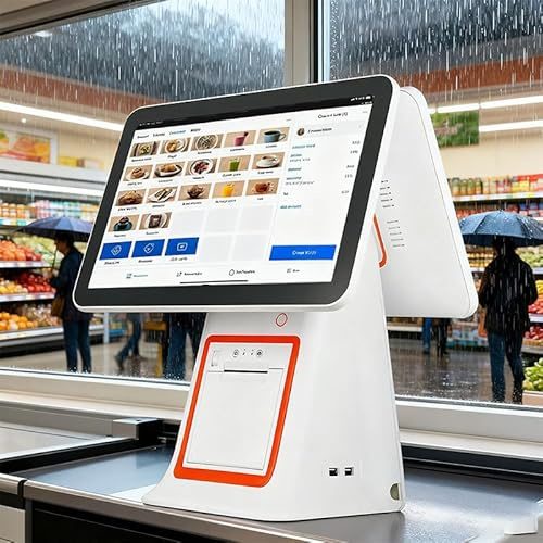 WEIMILOR Caisse enregistreuse POS, Caisse enregistreuse Tout-en-Un avec Double écran Tactile 15,6, système POS pour Petites Entreprises avec processeur i3, 8 Go de RAM, 128 Go de SSD