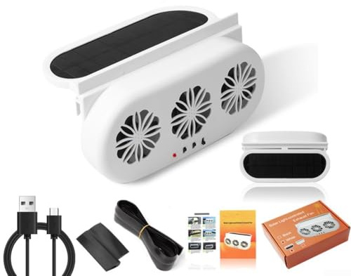 Gdfnmogo Ventilateur de voiture avec extracteur d'air à énergie solaire, 3 ports de charge USB et purificateur d'air pour une dissipation efficace de la chaleur, matériau ABS (blanc)