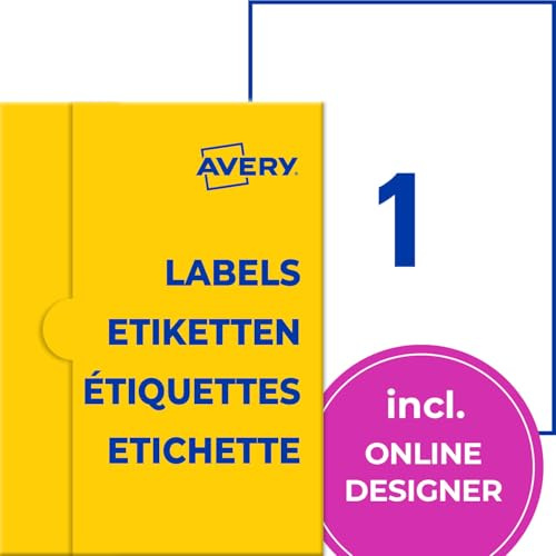 AVERY Zweckform Hochglanz-Etiketten (10 Klebeetiketten, 210x297mm auf A4, bedruckbare Produktetiketten, permanent haftende Kosmetiketiketten, individuelle Aufkleber) 10 Blatt, weiß