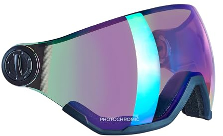Black Crevice Photochromes Skihelm-Visier – selbsttönend, UV400 Schutz, Anti-Fog, Kratzfest – Ersatzvisier für Black Crevice Skihelme – für alle Lichtverhältnisse, revo Blue