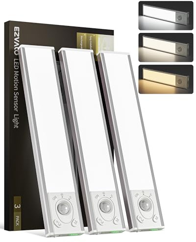 EZVALO 3 Pack 7.9 Under Cabinet Lights, Motion Sensor Lights Indoor | Power Indicator, Rechargeable, Three Colour Temperature, Stepless Dimming, Magnetic