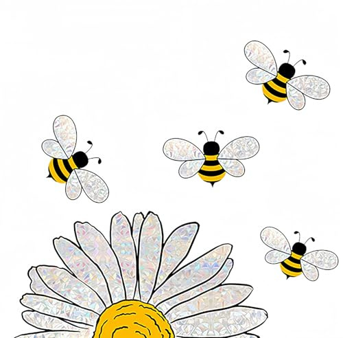 Spring Summer Bee Sunflower Window Stickers,Double-Side Glass Decals Shiny Rainbow Prism,Window Clings for Mirror Glass Display,Reusable Floral Win/dow Decals for Shop Office School Supplies