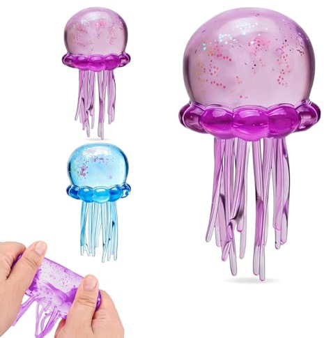 Qualle Squishy, Quallen Quetschspielzeug, Glitzernde Qualle Squishies, Fidget Toys Sensorisches Anti Stressball für Erwachsene Blau,8.2cm