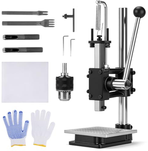 Leder Locher Werkzeug, Lochmaschine mit Aluminiumplatte Set 2 Zinken 2 Lochstanzern PP-Plakette Hand-Lochfräse für Lederdruckmaschinen DIY Ledergestaltung Lochbohrung Schneiden Formgebung Pressen