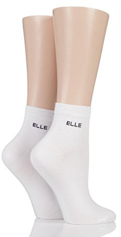 ELLE Ladies Bamboo Anklet Socks Pack of 2 White 4-8