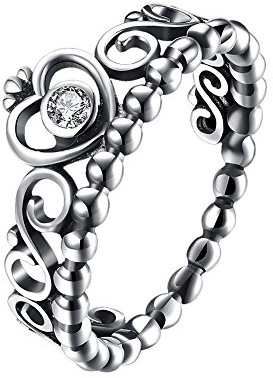 Women's 925 Sterling Silver Crown with Cubic Zirconia Bead Stackable My Princess Tiara Rings (7)