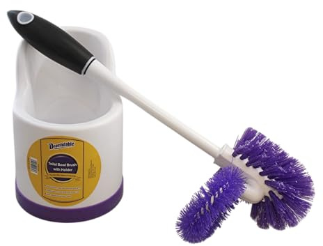 Toilet Brush and Holder Set with Under Rim Cleaner – Compact Bathroom Cleaning Brush with Stiff Bristles and Hygienic Plastic Stand – Deep Cleaning Toilet Bowl Brush System