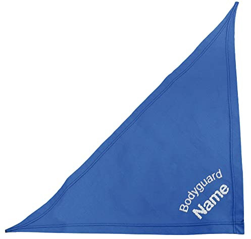 Schecker Besticktes Hundehalstuch/Dreieckstuch/Kopftuch mit Motiv incl. Bestickung - Bodyguard + Name vom Hund - Royalblau 50 cm