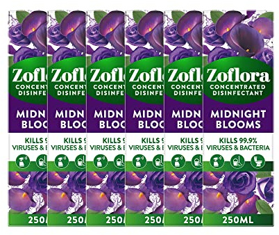 Zoflora Midnight Blooms 6pc x 250ml, Concentrated 3-in-1 Multipurpose Disinfectant Kills 99.9% of Bacteria & Viruses