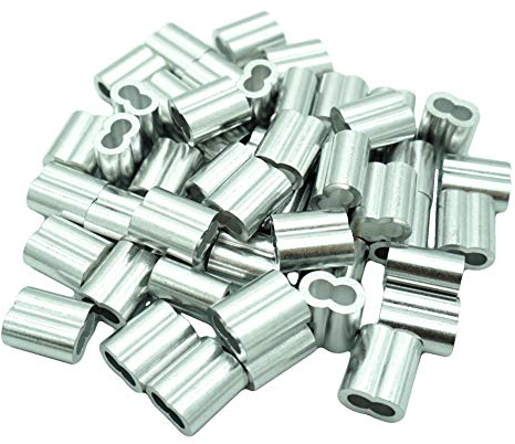 100pcs 3.0mm Alluminio Doppio Puntali Manicotti Crimping Loop Manicotto per cavo metallico appeso