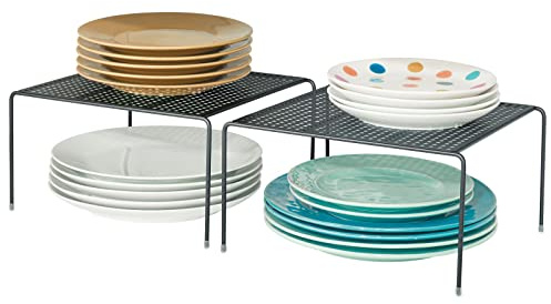 mDesign 2er-Set Geschirrablage für die Küche – freistehendes Tellerregal aus Metall – kleines Küchenregal für Tassen, Teller, Lebensmittel usw. – schwarz