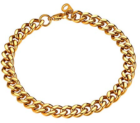 FindChic Brazalete 7mm eslabones cubanos Oro baño Hombre Pulsera 21mm largo