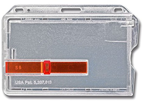 Ausweishalter Kartenhalter für eine Karte aus Polycarbonat mit Schlitz + rotem Schieber horizontal transparent aus Hartplastik (2)