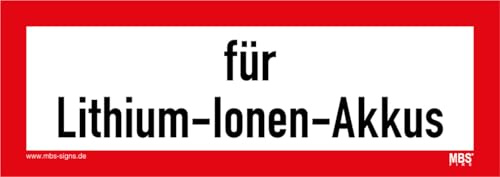 Aufkleber „für Lithium-Ionen-Akkus“ Hinweis Warnung Brandschutz Folie nach DIN 4066 | Größen wählbar Made in Germany, Größe: 14,8x42 cm