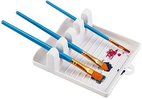 GORGECRAFT 1 Soporte para Pinceles de Pintura, Plástico Blanco, 4 Ranuras, para Pintar, Pinceles, Bandeja de Goteo, Almohadilla para Acuarela, Óleo, Acrílico, Pintura, Manualidades