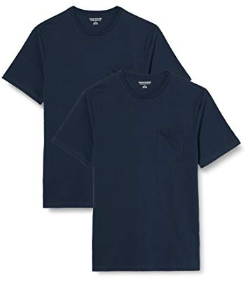 Amazon Essentials Camiseta con Bolsillo de Cuello a la Caja y Manga Corta Hombre, Pack de 2, Azul Marino, XXL
