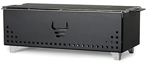 YAK GRILLS Hibachi Holzkohlegrill, einfach zu bedienen, für den Außenbereich, ideal für Reisen, Camping, aus Edelstahl, Terrasse, Balkon, bis zu 250 °C, Mattschwarz