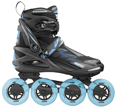ROCES Women's Helium II TIF Lightweight Breathable Adjustable Fitness Sporty Outdoor Four 84mm Wheel Inline Racing Skates with Easy Entry System & Invisible Frame, Black/Azure, 9